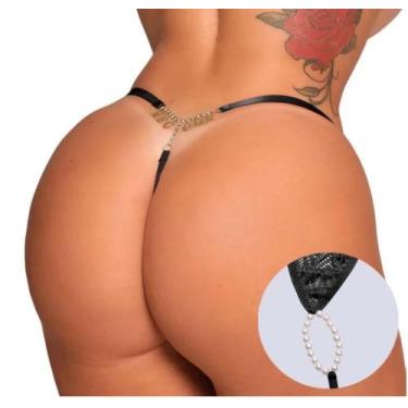 Imagem de Fio Dental Tailandesa Preto Strass Frases Tallyta, Me fode
