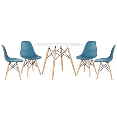 Imagem de Loft7, Kit - Mesa redonda Eames 120 cm branco + 4 cadeiras Eiffel Dsw Turquesa