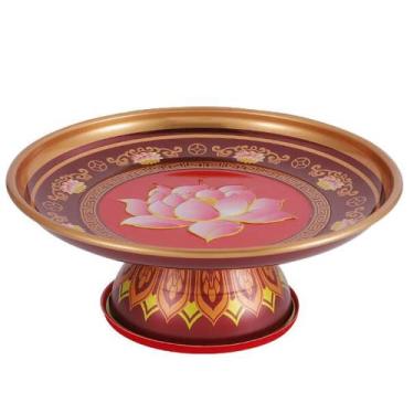 Imagem de PAYNAN Placa de oferta de lótus de liga de 18 cm, placa de tributo para casa, decoração de budismo