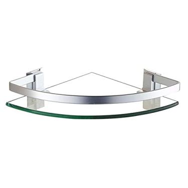 Imagem de QFFL Prateleira de canto de vidro triangular de parede, prateleiras flutuantes, Prateleiras de chuveiro de banheiro com corrimão, 1 prateleira, transparente, para decoração de parede residencial (cor : prata)