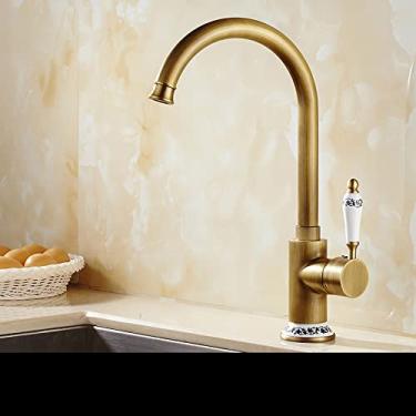 Imagem de Torneira de cozinha antiga retro guindaste para cozinha torneiras de água quente e fria misturador de pia todo o corpo de cobre, um, china