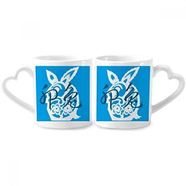 Imagem de Conjunto de canecas de porcelana para casal, zodíaco, ano novo de coelhos, animais, chinesas, zodíaco, copo, coração