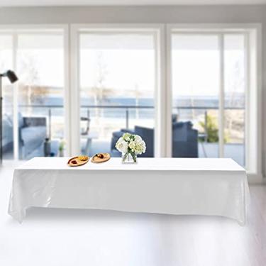 Imagem de Toalha de mesa retangular 145 x 320 cm capa de mesa resistente a manchas banquete decoração de festa de casamento capa de mesa retangular elástica elastano capa de mesa(White)