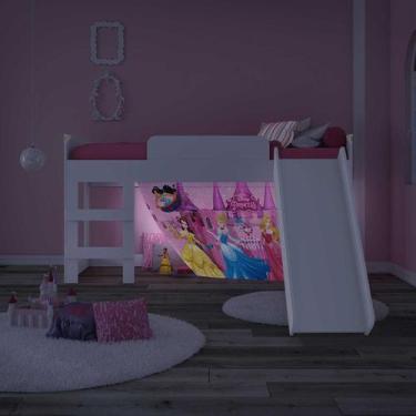 Imagem de Cama Infantil Com Escorregador E Kit Luz Led Princesas Disney Joy - Pu