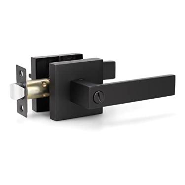 Imagem de Conjunto de trava de alavanca de banheiro de privacidade resistente para porta interior/externa, alça de trava de porta resistente, acabamento preto fosco, alavancas para cama/banheiro, 1 Pack, Privacy Lock