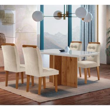 Imagem de Sala de Jantar Mesa Olímpia 120CM MDF Vidro Canto Reto com 4 Cadeiras Carol Moderna