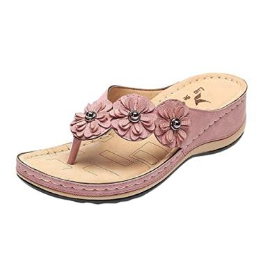 Imagem de Sandálias de plataforma para mulheres sapatos chinelos fivela sandálias femininas alça para mulheres sandálias sapatos moda verão cunhas flip sandálias femininas (rosa, 9)