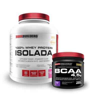 Imagem de Kit 100% Isolada 2kg + BCAA 4,5 250g Uva - BODYBUILDERS (Médio, Morango)