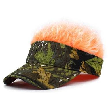 Imagem de Saisifen Boné De Viseira Engraçado Com Cabelo para Homem Boné De Beisebol para Esportes Ao Ar Livre(chapéus da selva e cabelos laranja)