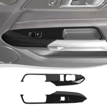 Imagem de Textura de fibra de carbono maçaneta de porta janela botão de elevação decoração moldura guarnição Ford Mustang 2015 2016 2017