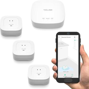 Imagem de YoLink Smart Home Starter Kit: Hub & Water Leak Sensor 4 with 105dB Audio Alarm 3-Pack, SMS/Text, Email & Push Notifications, Freeze Warning, LoRa Up to 1/4 Mile Open-Air Range, w/Alexa, IFTTT