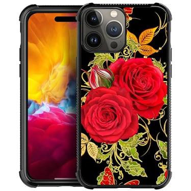 Imagem de Goodsprout Capa compatível com iPhone 14 (5G) Pro Max, capas borboleta com bordado de rosa vermelha, traseira de vidro temperado + capa protetora de choque TPU de silicone macio para iPhone 14 (5G) Pro Max