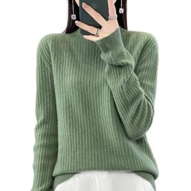 Imagem de Suéteres para mulheres suéter de lã semi-gola alta manga comprida pulôver suéter solto com gola redonda (Color : Turquoise green, 32-33, 3435, 36-37, 38-39, 40-41, 42-43, 44-45, 46-47 : L)