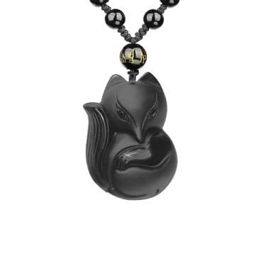 Imagem de Colar de obsidiana preta Yin Yang Talisman Amulet com pingente de proteção com corrente ajustável de contas de cristal para homens e mulheres, Cristal, Obsidiana