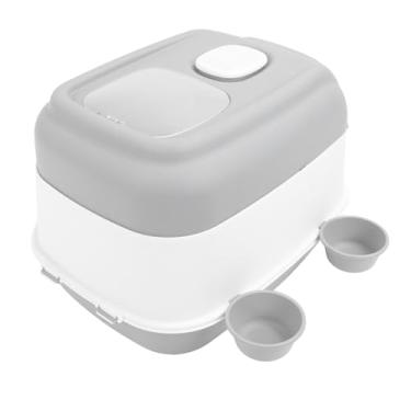 Imagem de Caixa de areia para gatos, caixa de areia para gatos grande e inteligente com tampa e tigelas de alimentação e colher Caixa de areia de PP com tampa aberta e laterais altas totalme