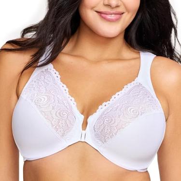 Imagem de Glamorise Sutiã feminino Wonderwire com fecho frontal com aro #1245, Branco, 48B
