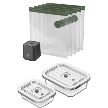 Imagem de Kit Seladora a Vácuo Portátil com 5 Sacos Herméticos + Potes Herméticos de Vidro para Fechamento a Vácuo 02 Unidades Electrolux