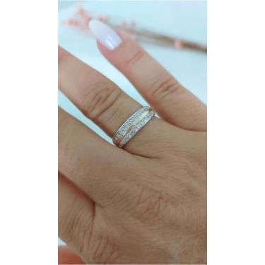 Imagem de Meia Aliança Aparador De Prata 925 Com Aplique De Ouro 14 K E Zircônia