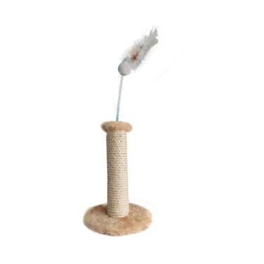 Imagem de Arranhador Hello Pet Sisal e Pelúcia Bege com Mola para Gatos