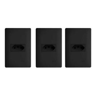 Imagem de 3 Tomadas Preta 2P+T 10A 250V com placa Habitat Black - Fame