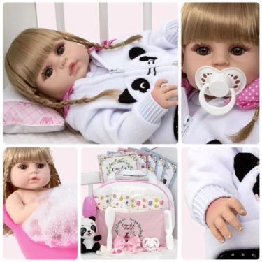 Imagem de Bebe Reborn Realista Pandinha Loira Itens Bolsa Maternidade - Cegonha 