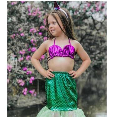 Imagem de Roupa de sereia infantil Top e Saia Lindo do 4 ao 8 a pronta entrega -