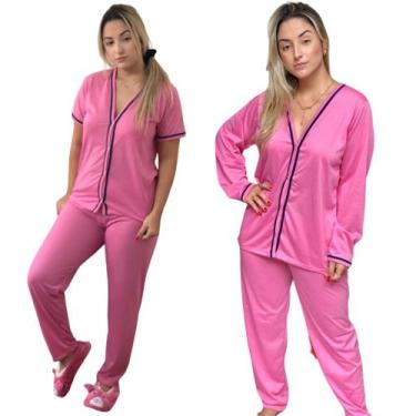 Imagem de Kit 2 Pijamas Femininos Aberto De Botões Inverno Manga Longa - PIJAMAS