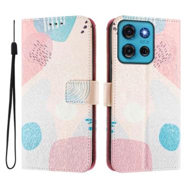 Imagem de Capa carteira para Motorola Moto G75, 3 compartimentos para cartão, 1 compartimento para dinheiro, capa flip de couro PU com padrão fofo, capa com fivela magnética à prova de choque, compatível com