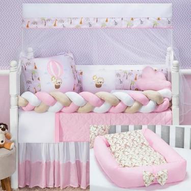 Imagem de Kit Berço Trança Safari Balão Premium Ninho Redutor Naninha 15 Peças -