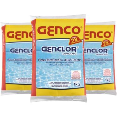 Imagem de kit 3 Genclor Cloro Granulado Estabilizado Dicloro Piscina 1kg - Genco