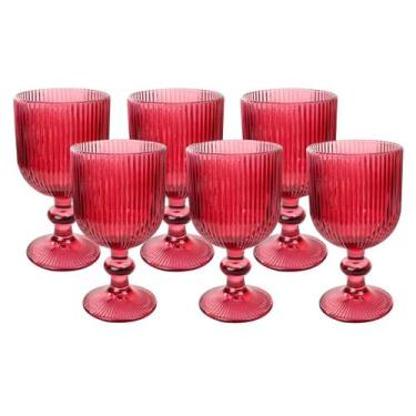 Imagem de Jogo Taças De Vidro Com Relevo 6 peças 270ml - Casita, VERMELHO