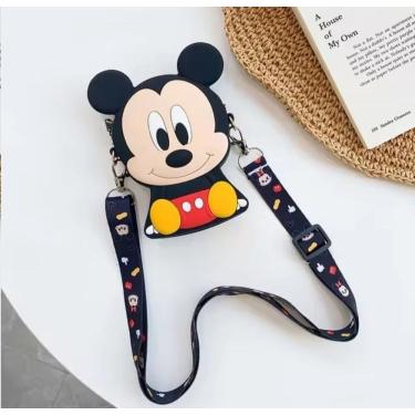 Imagem de Bolsinha Infantil Silicone Cute Porta Celular Moedas Alça Transversal Bolsa Personagem Disney Stitch Lilo Minnie Mickey