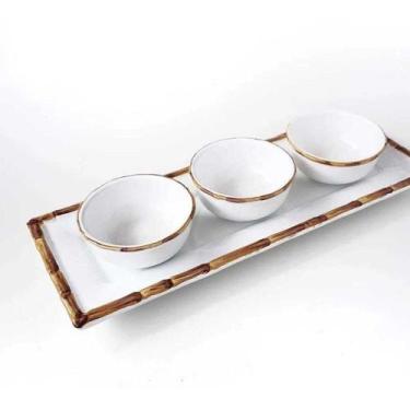 Imagem de Jogo Petisqueira Bambu Travessa Retangular e 3 Bowls Scalla