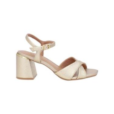 Imagem de Sandalia Feminina Usaflex Couro Floater Tiras Cruzadas Salto Bloco Dourado-Feminino