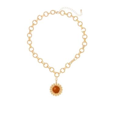 Imagem de SHANG JIURUI Colar de coração de sol feminino com pingente de ágata e girassol colar com pingente de pedra preciosa delicada, colares modernos para mulheres, Medium, Latão, Ágata