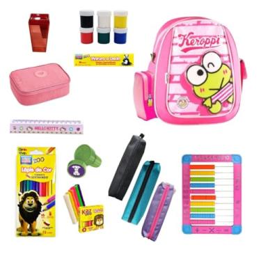 Imagem de Kit Material Escolar Volta as Aulas Criança Aluno Colorido com 31 Itens Estudante Mochila Estojo