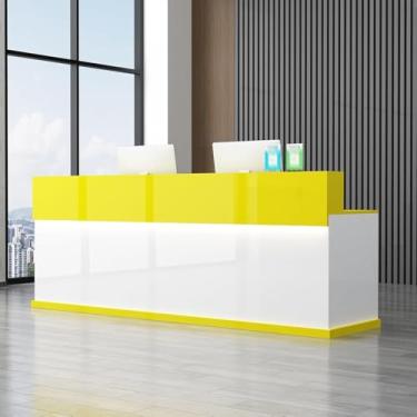 Imagem de Mesa de recepção com balcão, recepção grande, balcão de recepção de escritório com gavetas bloqueáveis, mesa de balcão de caixa de varejo em pé, branca 4,55 x 59,9 x 99,8 cm