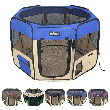 Imagem de Caneta de brinquedo macia de 2 portas EliteField, caneta de exercícios, vários tamanhos e cores disponíveis para cães, gatos e outros animais de estimação (76,2 cm x 76,2 cm x 50,8 cm A, azul real + bege)