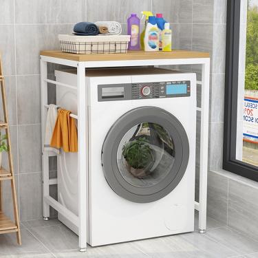 Imagem de Prateleira para lavanderia sobre lavadora e secadora, suporte para lavadora e secadora, prateleira para armazenamento de secadora, para lavanderia, vaso sanitário, moldura branca + nogueira