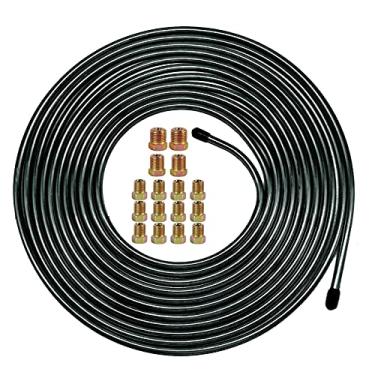 Imagem de MuHize Tubulação de linha de freio PVF - atualizado de 25 pés de tubo de aço revestido de PVC flexível de 1/4, linha de transmissão de bobina de linha de combustível de rolo (inclui 16 acessórios)