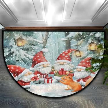 Imagem de DXTKWL Tapete de porta meio redondo de Natal floresta gnomos de Natal capachos absorventes 61 x 91 cm tapetes antiderrapantes semicírculos, tapete de entrada interna para casa, cozinha, pátio