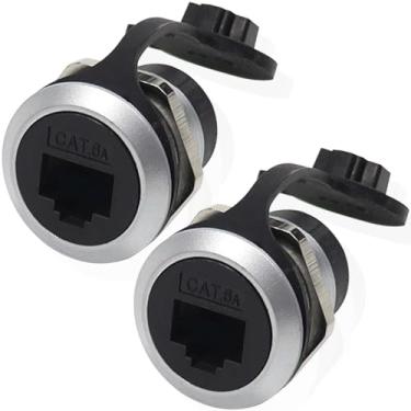 Imagem de DKARDU Acoplador de montagem em painel RJ45, conector de anteparo fêmea para fêmea Ethernet LAN blindado RJ45 CAT6 com capa à prova d'água (pacote com 2)