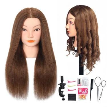 Imagem de Cabeça de Treino de Cosmetologia Opini - 100% Cabelo Humano Castanho