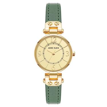 Imagem de Anne Klein Relógio feminino com pulseira de couro, Verde/dourado