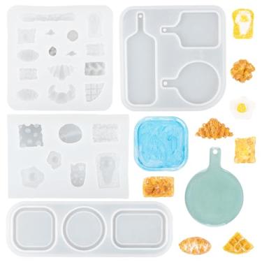 Imagem de Framendino, Pacote com 4 minibandejas de resina epóxi, molde de silicone para pão, em miniatura, para casa de bonecas, cozinha, artesanato