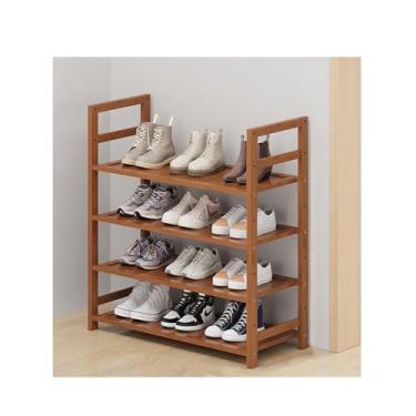Imagem de Sapateira de 3/4/5 níveis empilhável para organizador de sapatos de armário grande capacidade de 6 a 20 pares prateleira de sapatos de bambu para entrada e corredor do quarto (cor: marrom, tamanho: 70