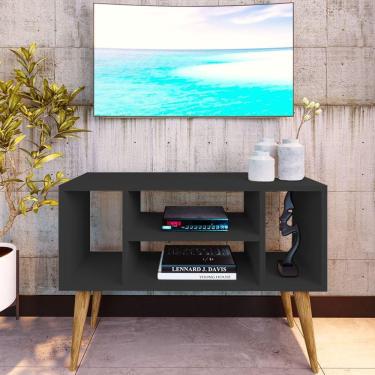 Imagem de Rack Para Tv Paris Com 4 Nichos Com Pés Retrô - Preto - Preto