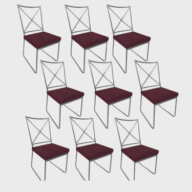 Imagem de Kit 09 Cadeiras Sala de Jantar Escritório Office Clark Industrial Ferro Cinza Suede Bordô - Ahz Móveis