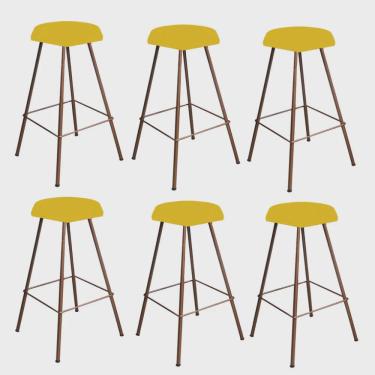 Imagem de Kit 06 Banqueta Alta Lari Eiffel Hexágono Bancada Bar Balcão Bistrô Ferro Bronze Suede Amarelo - Ahz Móveis