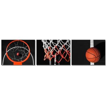 Imagem de Kalormore Arte de parede de basquete em tela esportiva preta e branca com 3 peças de cesta de basquete antiga, pôsteres de redes de basquete para quarto, academia, decoração de quarto, presente para
